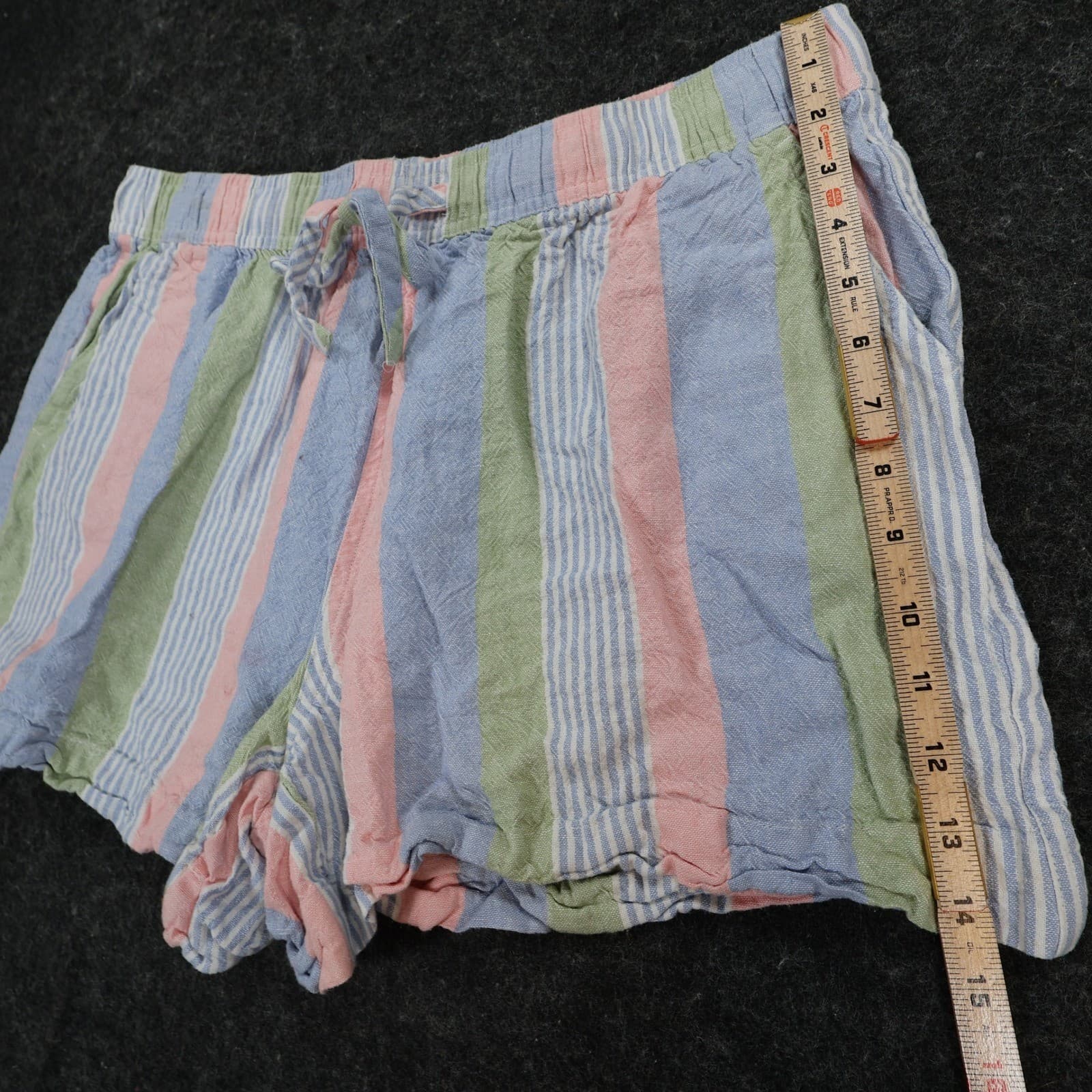 Como Vintage Shorts Womens XL Multi Pastel Striped Linen Rayon Drawstring Casual - Thumbnail 3