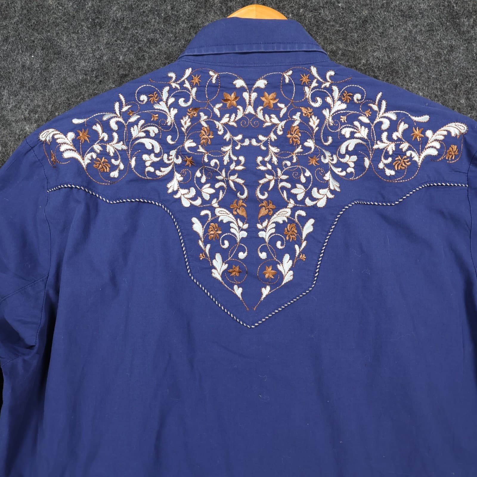 Dificil Slog Western Shirt Mens XL Blue Cotton Blend Embroidered Pearl Snap - Thumbnail 9