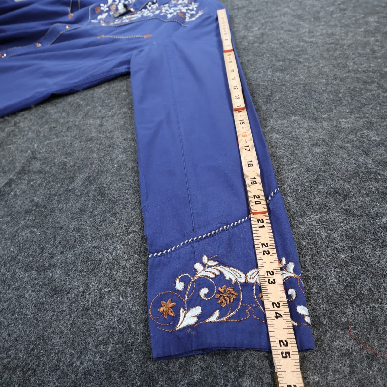 Dificil Slog Western Shirt Mens XL Blue Cotton Blend Embroidered Pearl Snap - Thumbnail 4