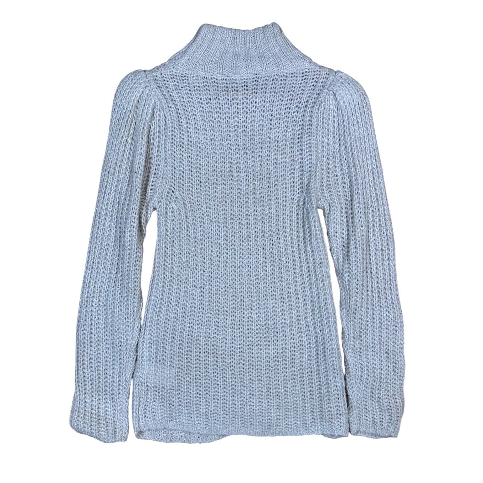 Express Womens Turtleneck Sweater Knit Mesh Detail Long Sleeve Light Gray XS - Thumbnail 3