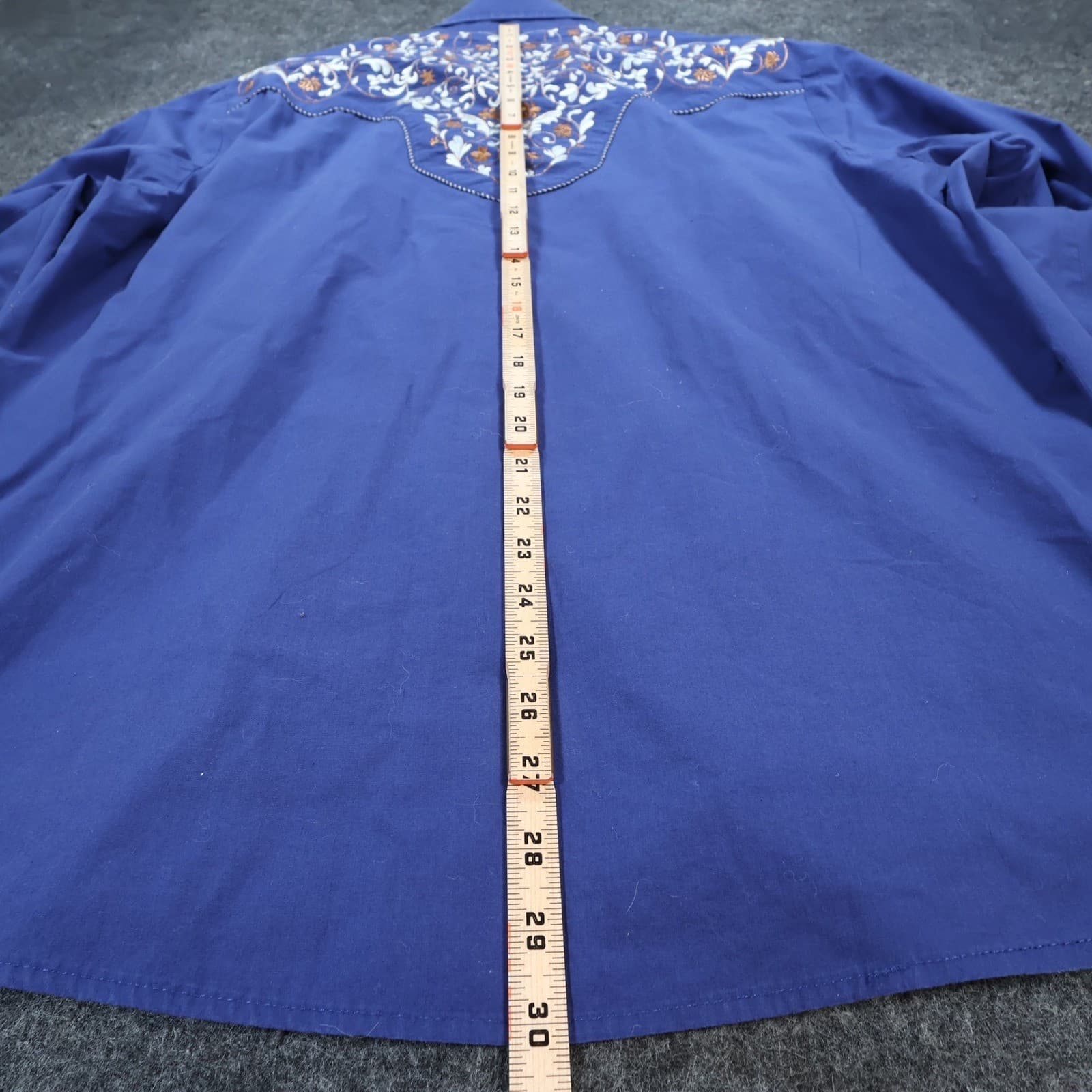 Dificil Slog Western Shirt Mens XL Blue Cotton Blend Embroidered Pearl Snap - Thumbnail 5