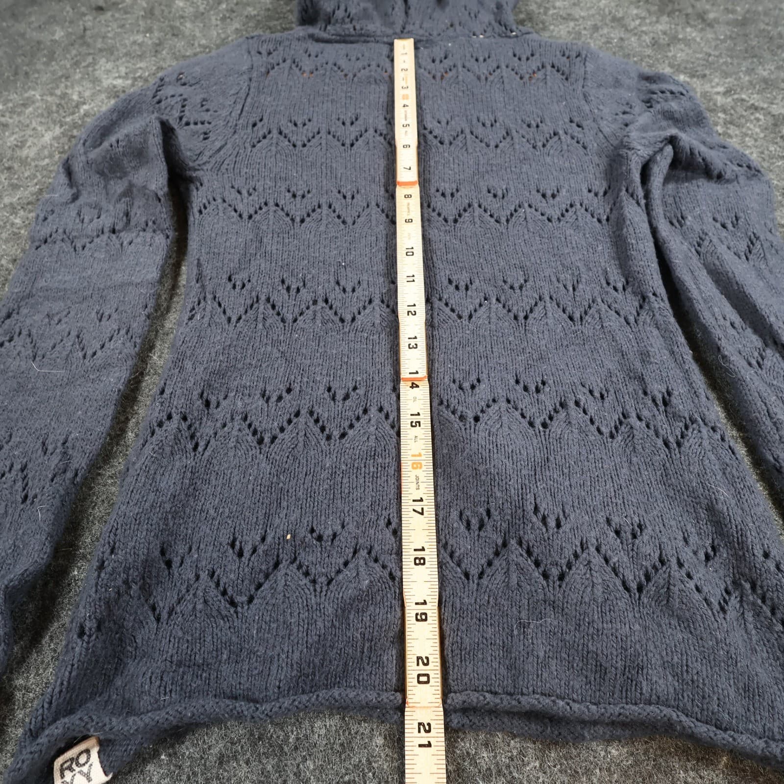 Roxy Knit Hoodie Women Small Navy Blue Acrylic Nylon Pointelle Crochet Pullover - Thumbnail 5