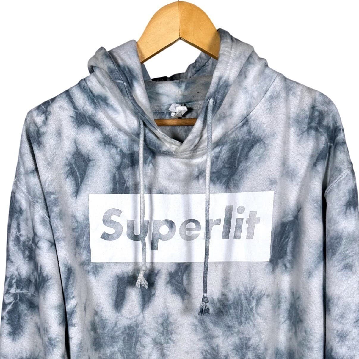 Superlit Tie Dye Hoodie Sweatshirt Pullover Gray White "Superlit" Logo Size L - Thumbnail 3