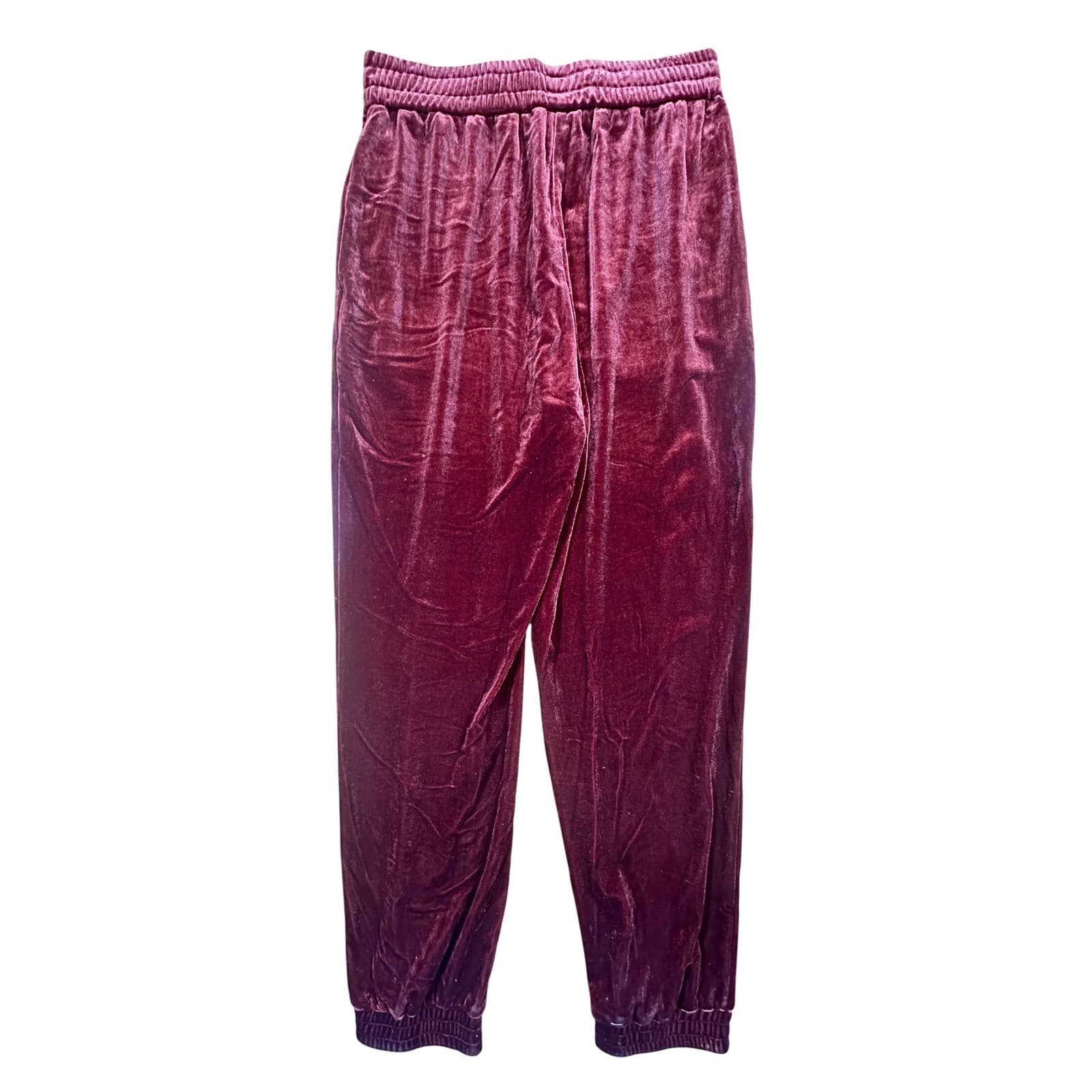 BALTIC BORN Velvet Jogger Pants Burgundy Elastic Waist Size S - Thumbnail 2