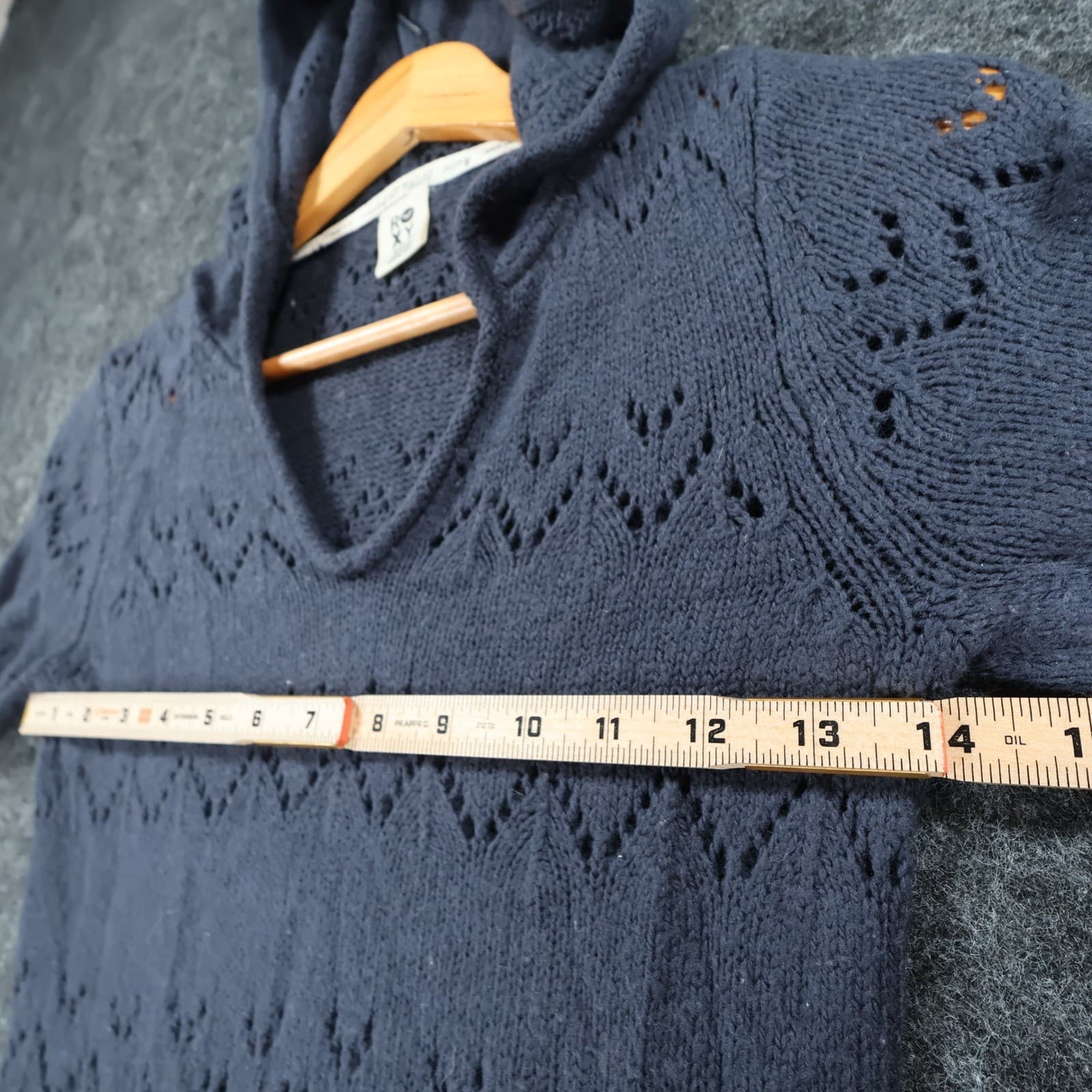Roxy Knit Hoodie Women Small Navy Blue Acrylic Nylon Pointelle Crochet Pullover - Thumbnail 3