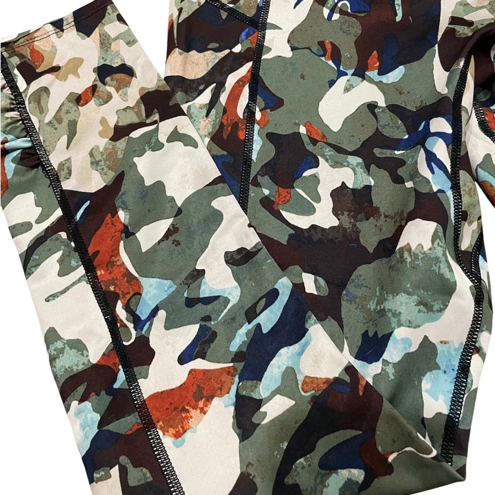 FP Movement Camo Leggings Womens Small Green Multi Ruched Ankle Pocket - Thumbnail 2