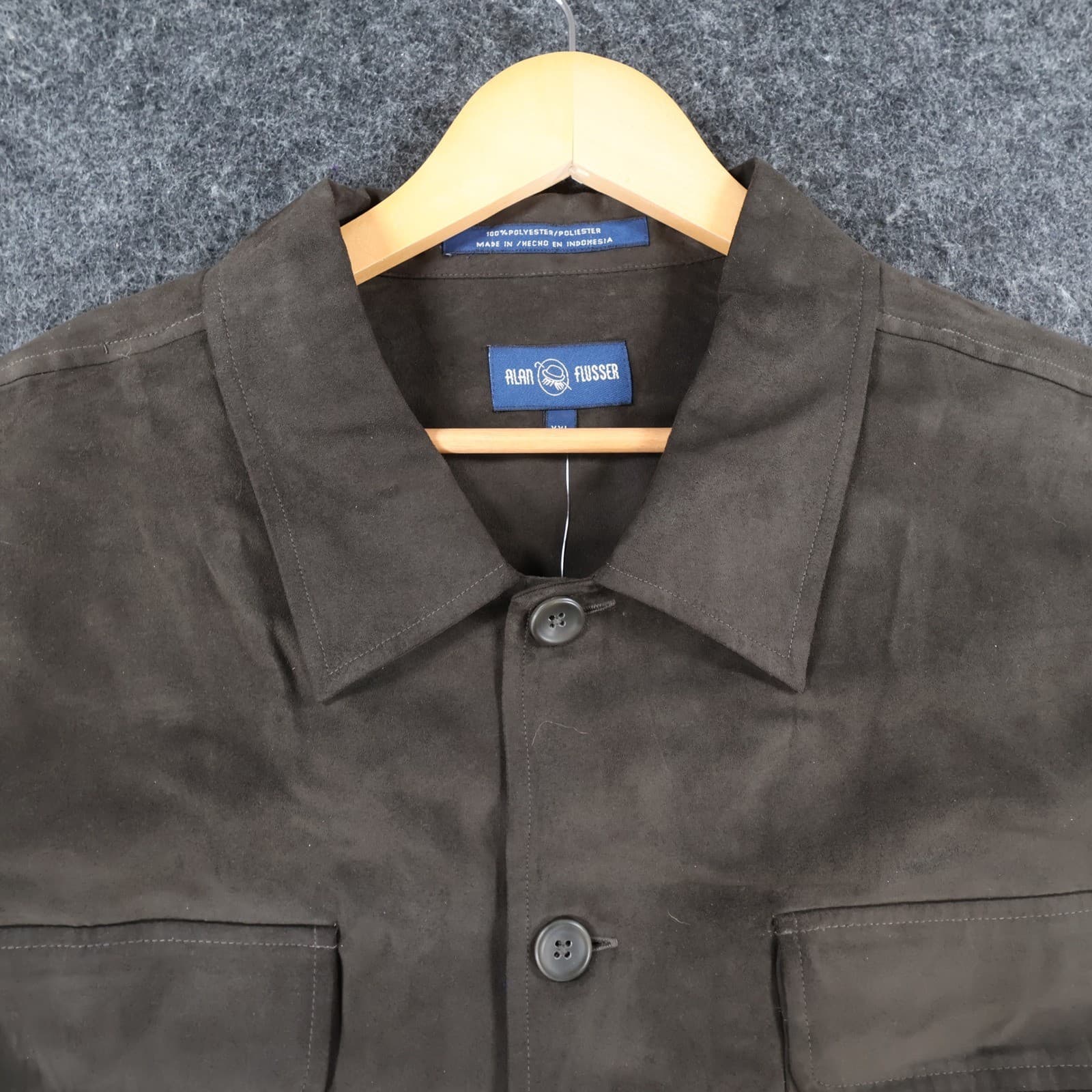 Alan Flusser Shirt Jacket Mens XXL Brown Faux Suede Button Up Overshirt New - Thumbnail 9