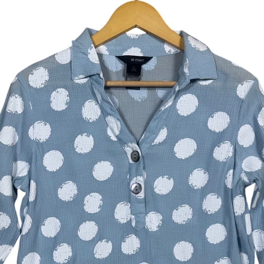 Ali Miles Women's Polka Dot Long Sleeve Collared Button Up Shirt Size S - Thumbnail 2