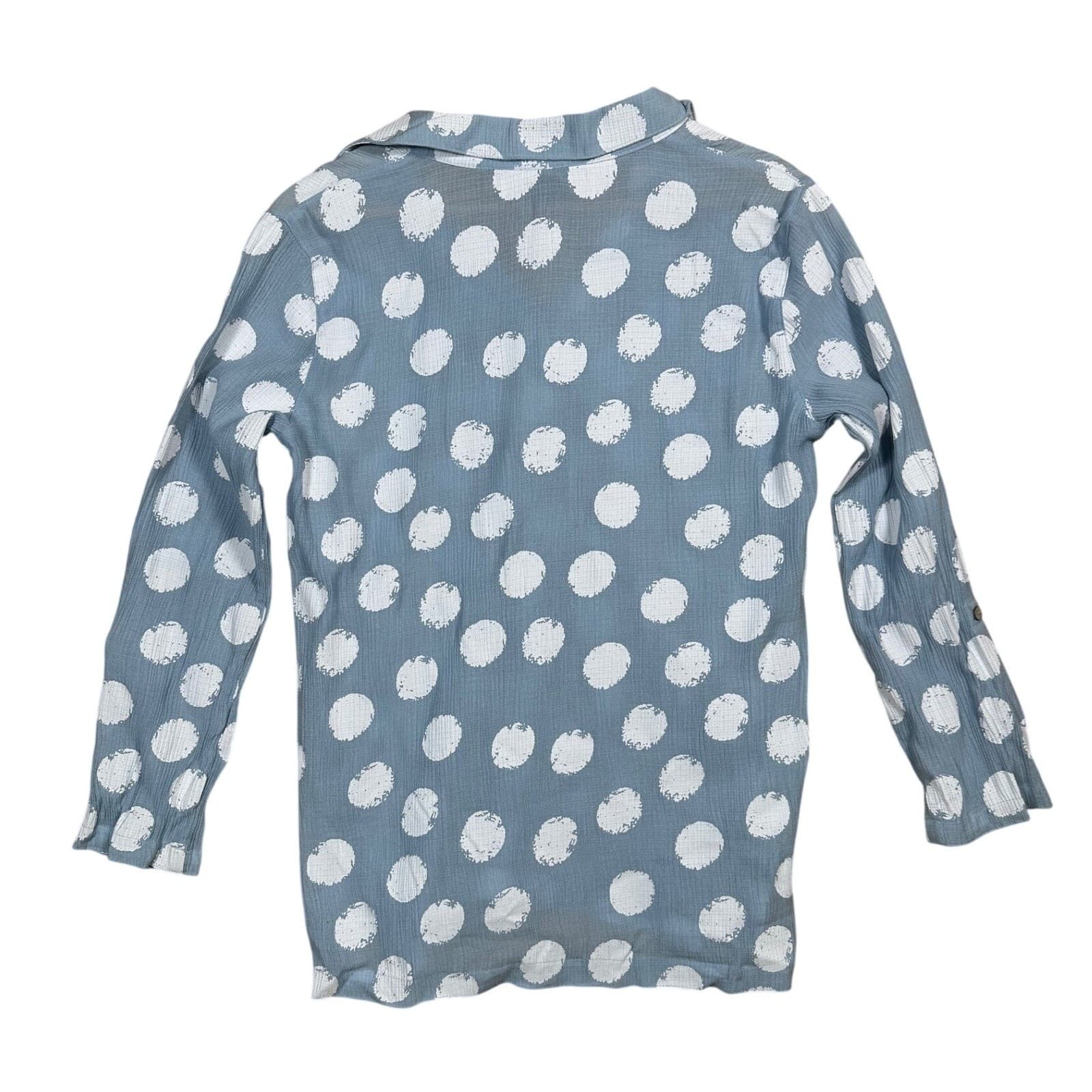 Ali Miles Women's Polka Dot Long Sleeve Collared Button Up Shirt Size S - Thumbnail 3