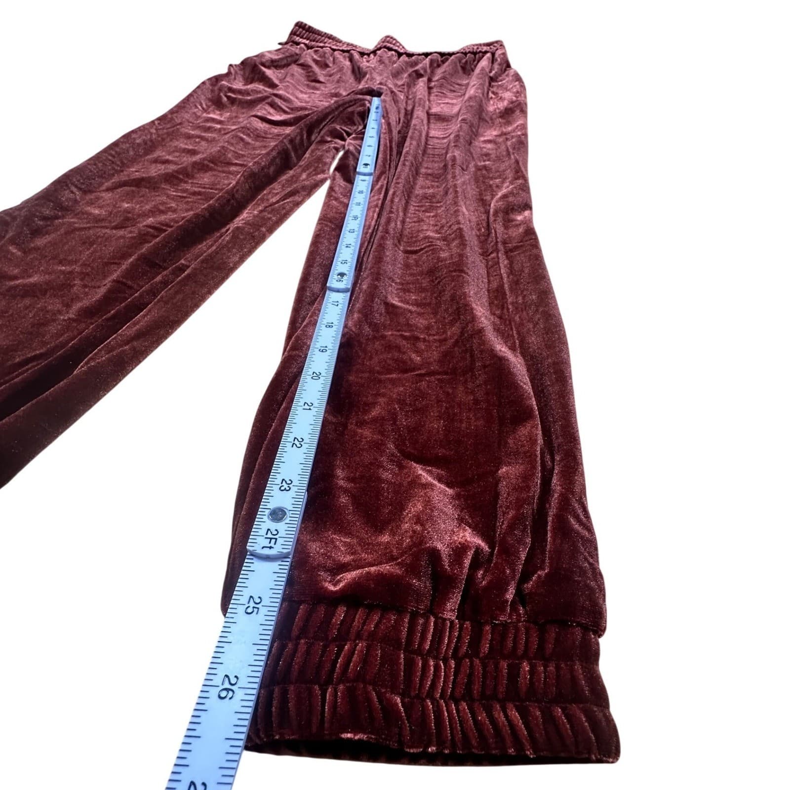 BALTIC BORN Velvet Jogger Pants Burgundy Elastic Waist Size S - Thumbnail 6