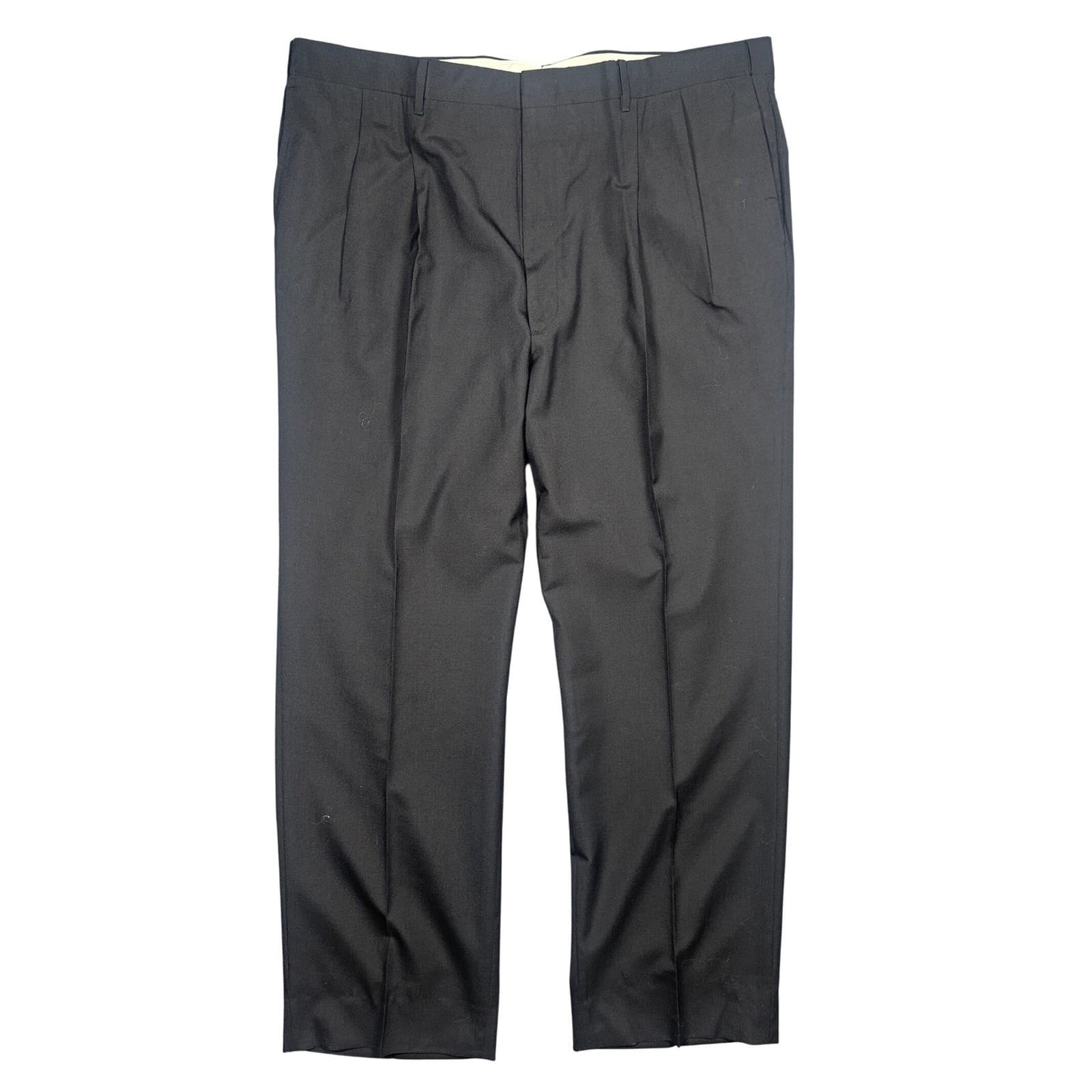 Norm Thompson Pleated Dress Pants Mens 44 Long Black Worsted Wool Blend - Thumbnail 2