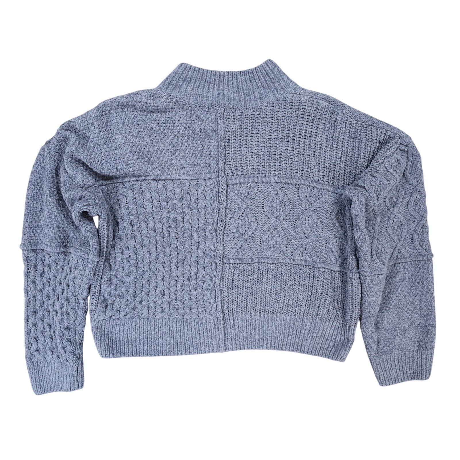 Pink Rose Sweater Womens L Blue Polyester Patchwork Cable Knit Mock Neck Crop - Thumbnail 2