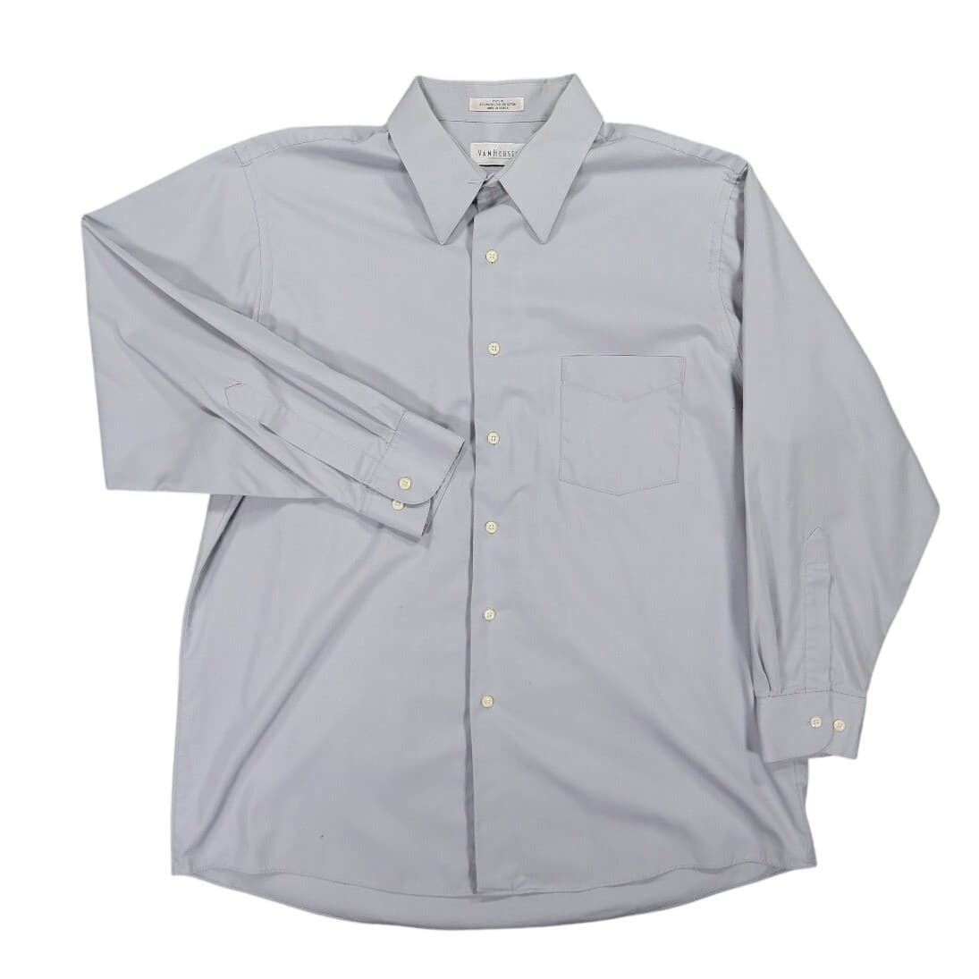 Van Heusen Dress Shirt Mens XL Blue Excellent Wrinkle Free Poplin Long Sleeve - Thumbnail 2