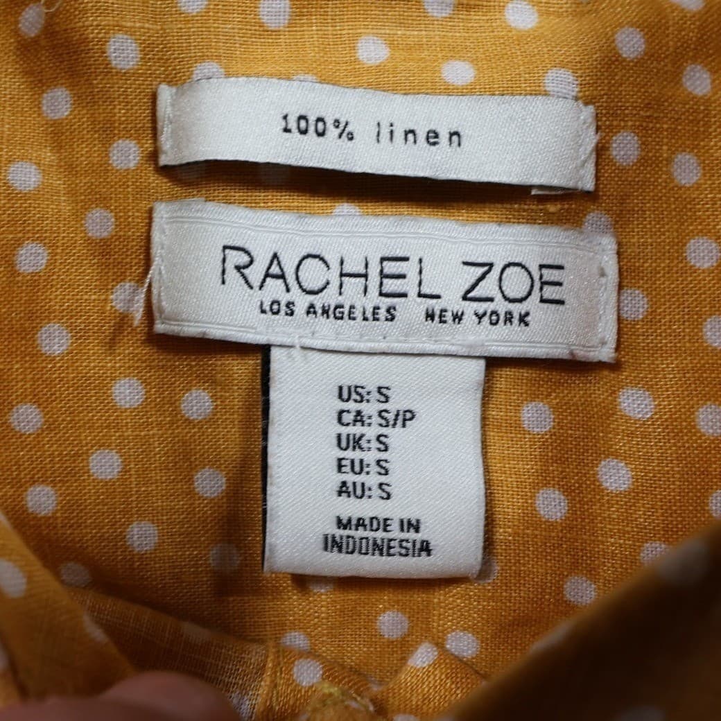 Rachel Zoe Button Up Women S Yellow Excellent 100% Linen Polka Dot Short Sleeve - Thumbnail 4