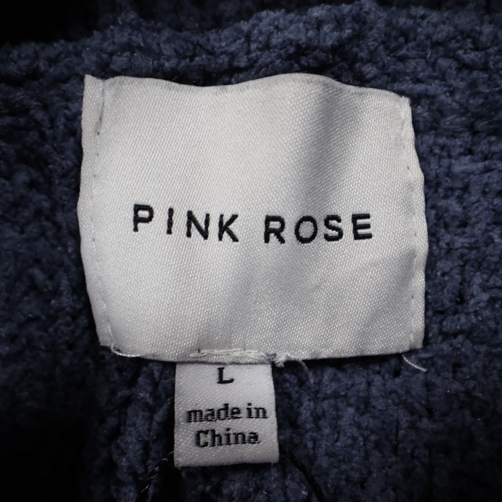 Pink Rose Sweater Womens L Blue Polyester Patchwork Cable Knit Mock Neck Crop - Thumbnail 7