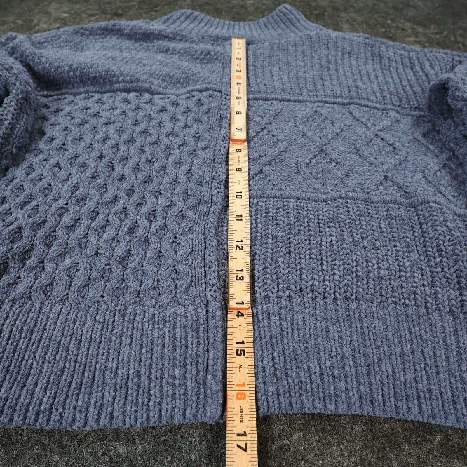 Pink Rose Sweater Womens L Blue Polyester Patchwork Cable Knit Mock Neck Crop - Thumbnail 5