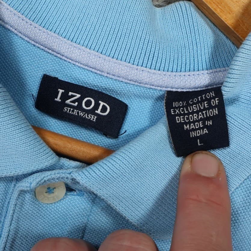 IZOD Polo Shirt Mens L Blue Excellent Silkwash Short Sleeve Pique Cotton 1539 - Thumbnail 6