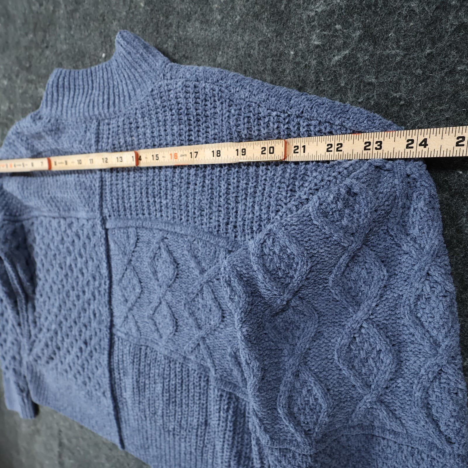 Pink Rose Sweater Womens L Blue Polyester Patchwork Cable Knit Mock Neck Crop - Thumbnail 6