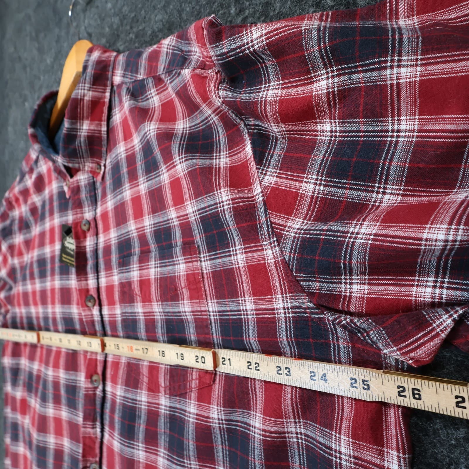 Blue Mountain Button Front Shirt Mens XL Red 100% Cotton Plaid Long Sleeve - Thumbnail 3