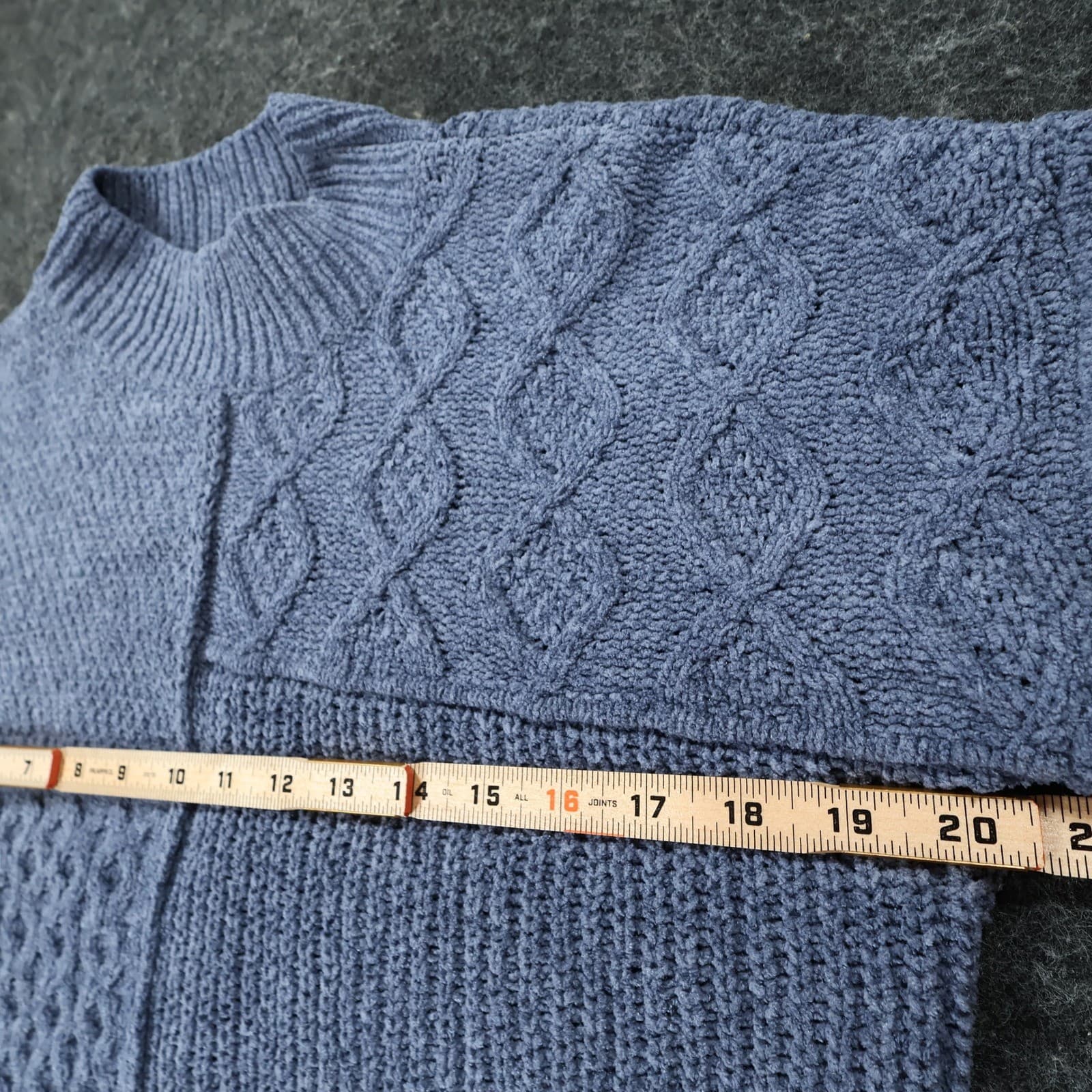 Pink Rose Sweater Womens L Blue Polyester Patchwork Cable Knit Mock Neck Crop - Thumbnail 3