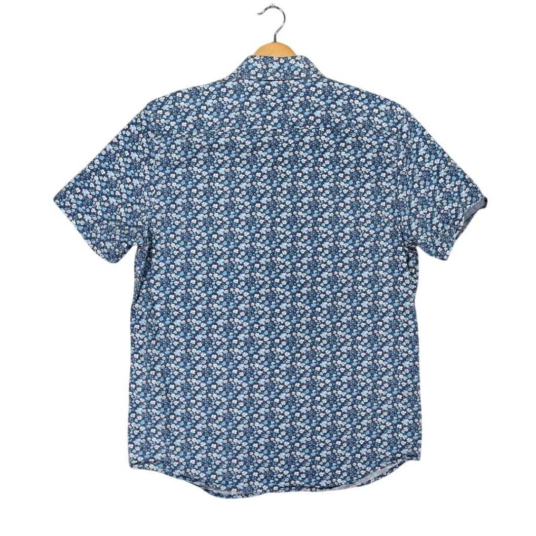 Lee Button Up Shirt Mens L Blue Excellent Floral Stretch Short Sleeve - Thumbnail 2