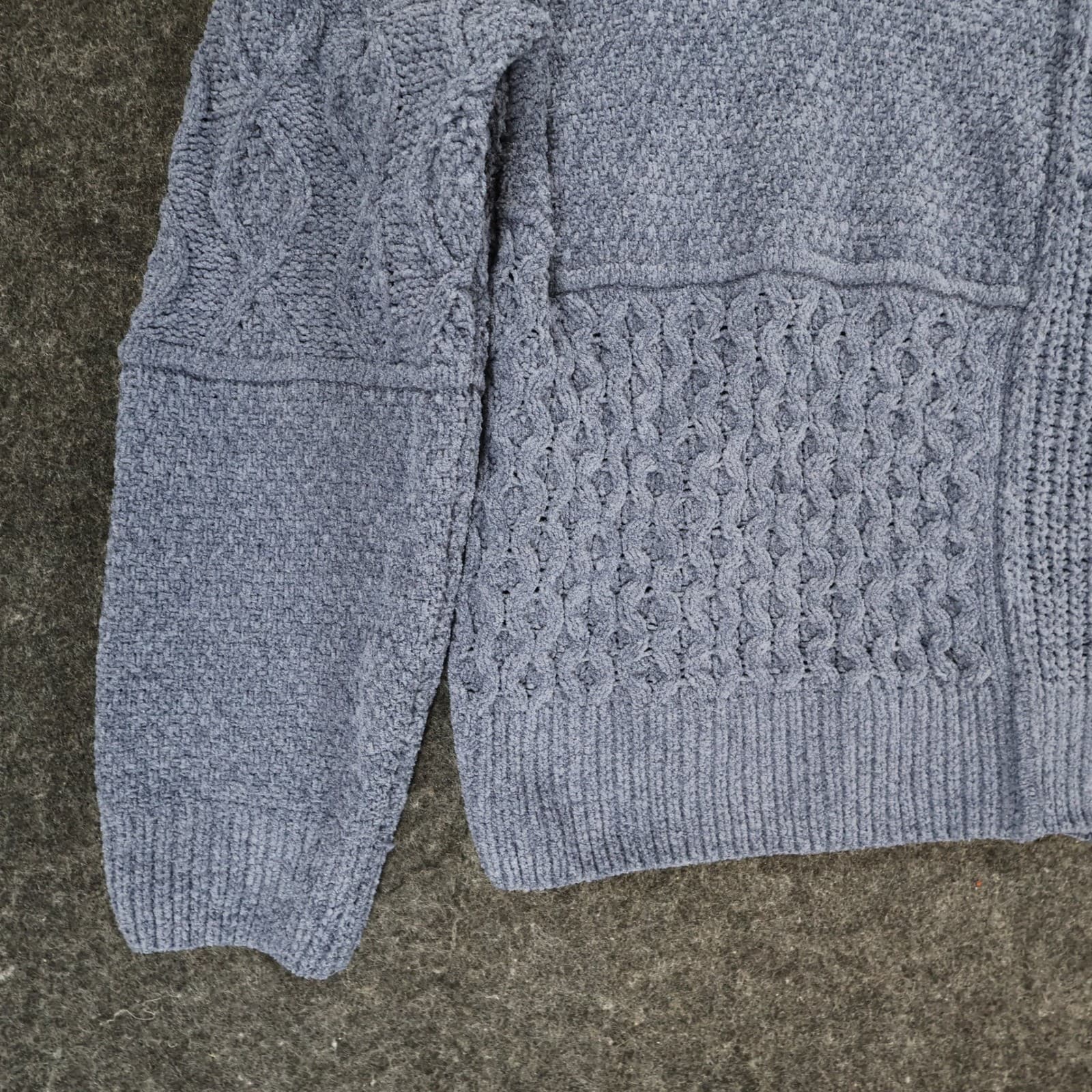 Pink Rose Sweater Womens L Blue Polyester Patchwork Cable Knit Mock Neck Crop - Thumbnail 10