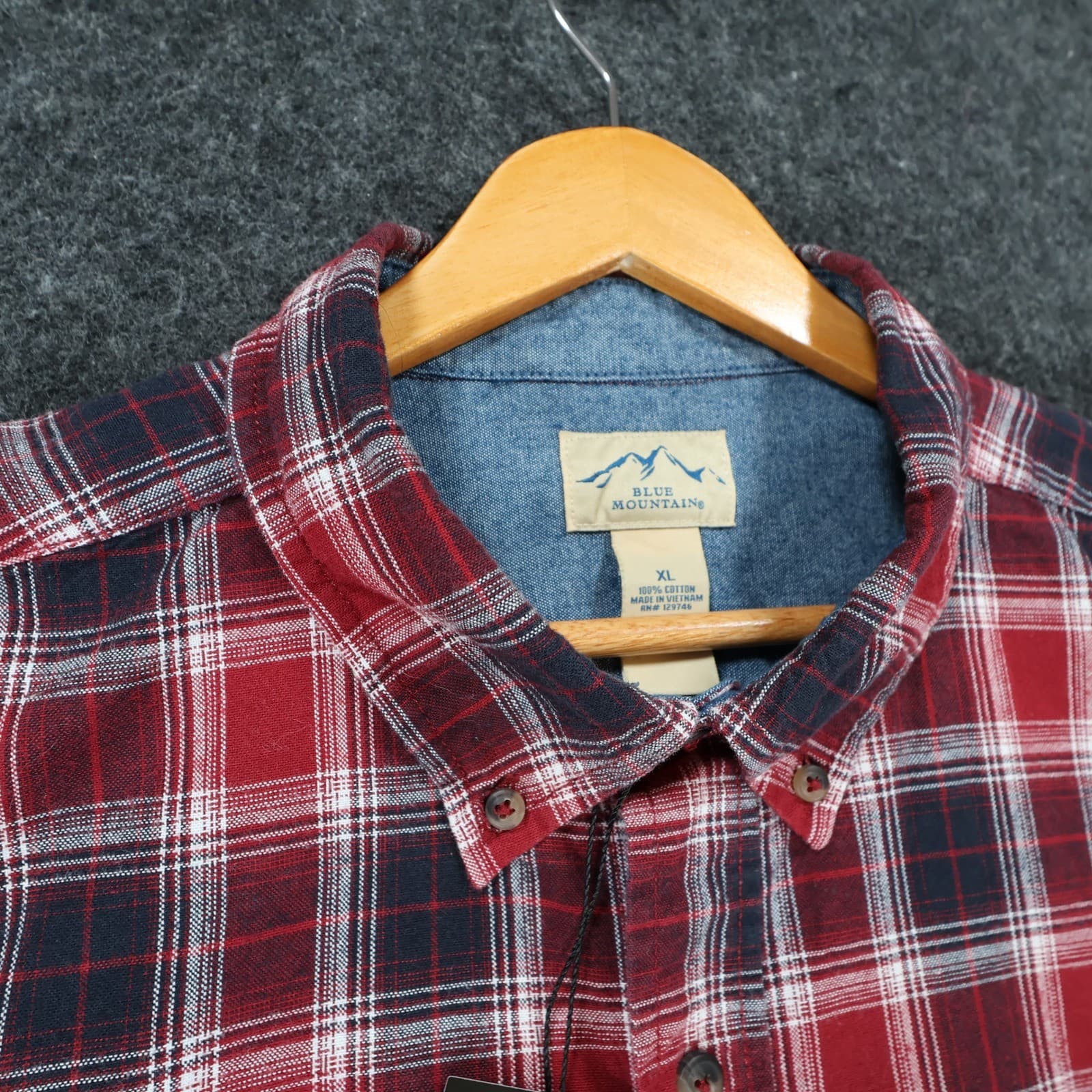 Blue Mountain Button Front Shirt Mens XL Red 100% Cotton Plaid Long Sleeve - Thumbnail 8