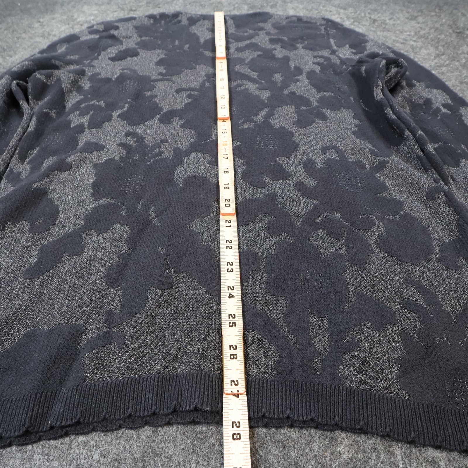 ELLE Sweater Womens XXL Black Metallic Floral Knit Pullover Scalloped Neck - Thumbnail 5
