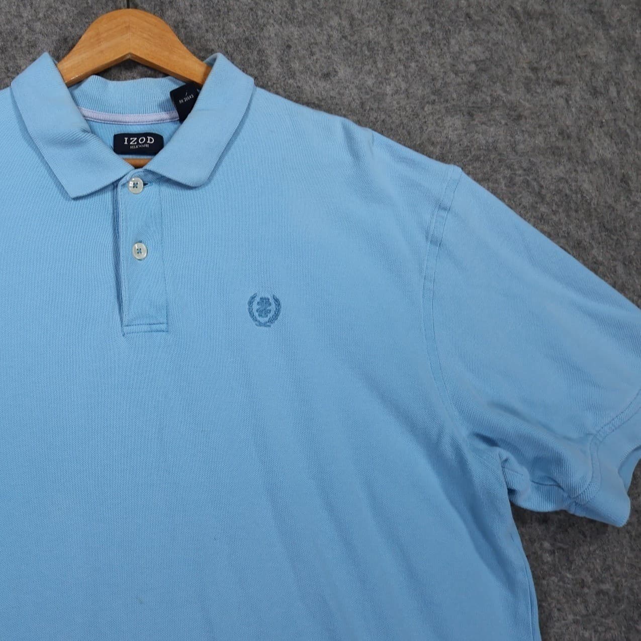 IZOD Polo Shirt Mens L Blue Excellent Silkwash Short Sleeve Pique Cotton 1539 - Thumbnail 3