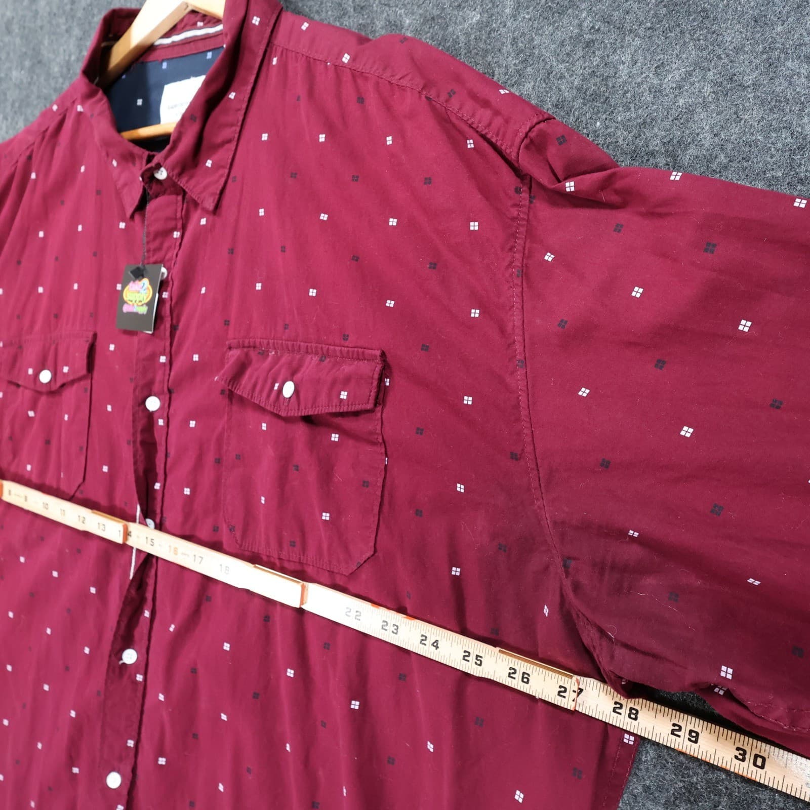 Paper Denim & Cloth Button Down Shirt Mens 3X Maroon Cotton Geometric Print - Thumbnail 3