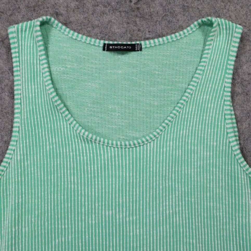Staccato Tank Top Womens Medium Green Excellent Striped Ribbed Knit 1390W - Thumbnail 3
