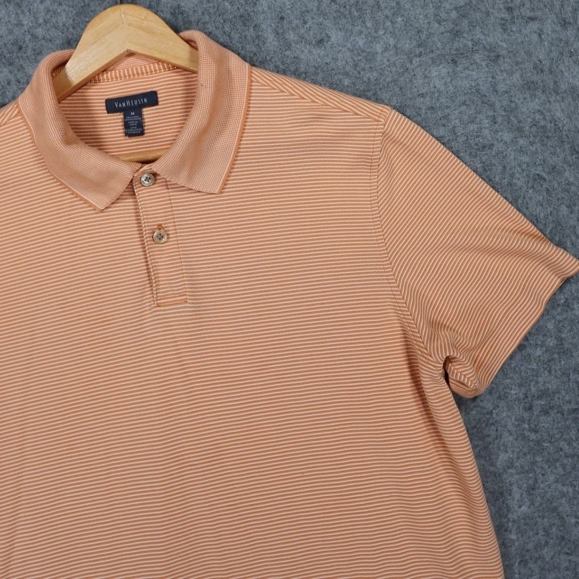Van Heusen Polo Shirt Mens M Orange Excellent Striped Modal Blend Short Sleeve - Thumbnail 3