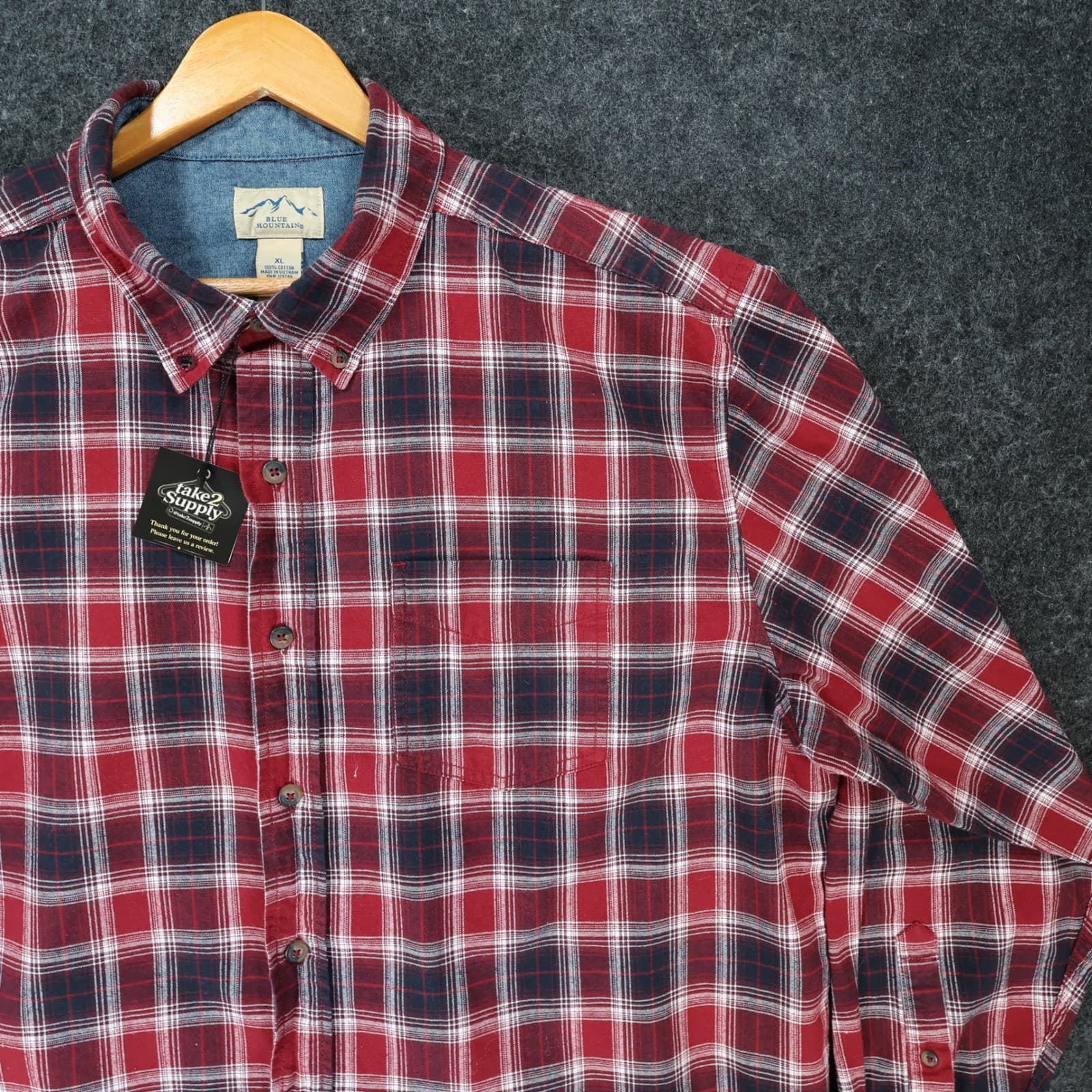 Blue Mountain Button Front Shirt Mens XL Red 100% Cotton Plaid Long Sleeve - Thumbnail 9