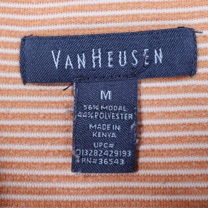 Van Heusen Polo Shirt Mens M Orange Excellent Striped Modal Blend Short Sleeve - Thumbnail 6