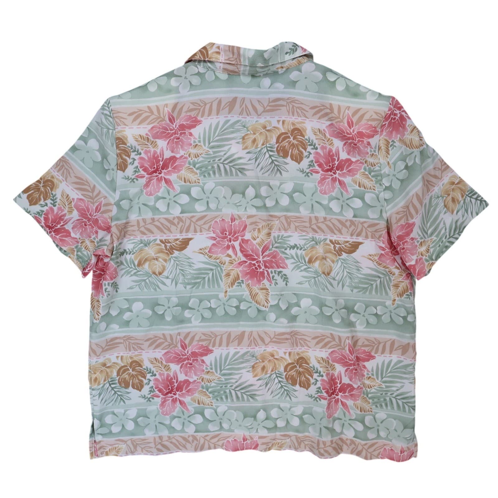 Alfred Dunner Button Up Shirt Womens 16 Green Pink Polyester Regular Tropical - Thumbnail 2