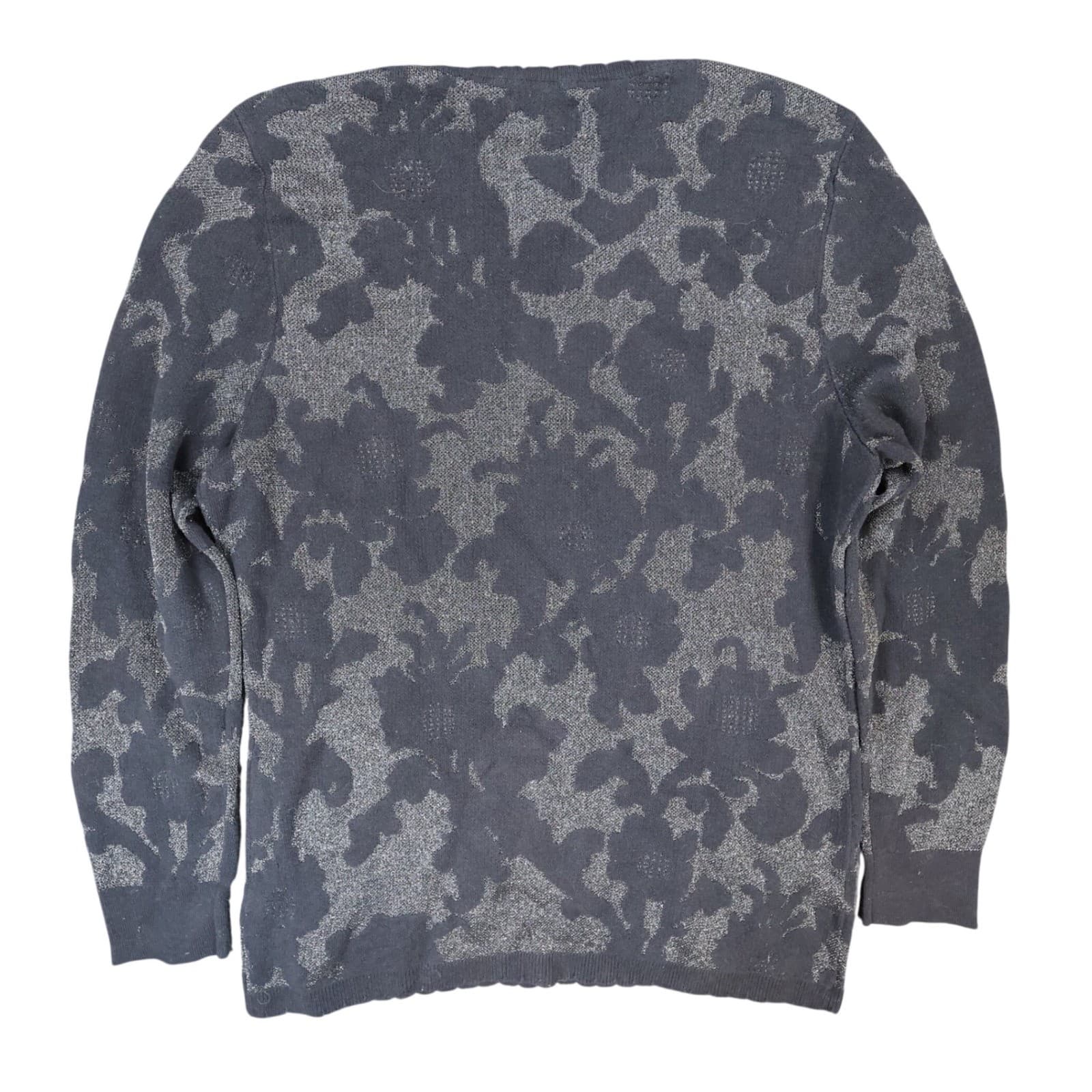 ELLE Sweater Womens XXL Black Metallic Floral Knit Pullover Scalloped Neck - Thumbnail 2