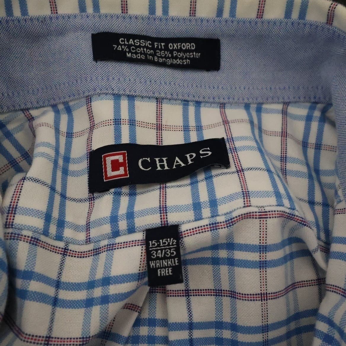 Chaps Button Down Shirt Mens M Blue Excellent Plaid Long Sleeve Classic Fit - Thumbnail 6