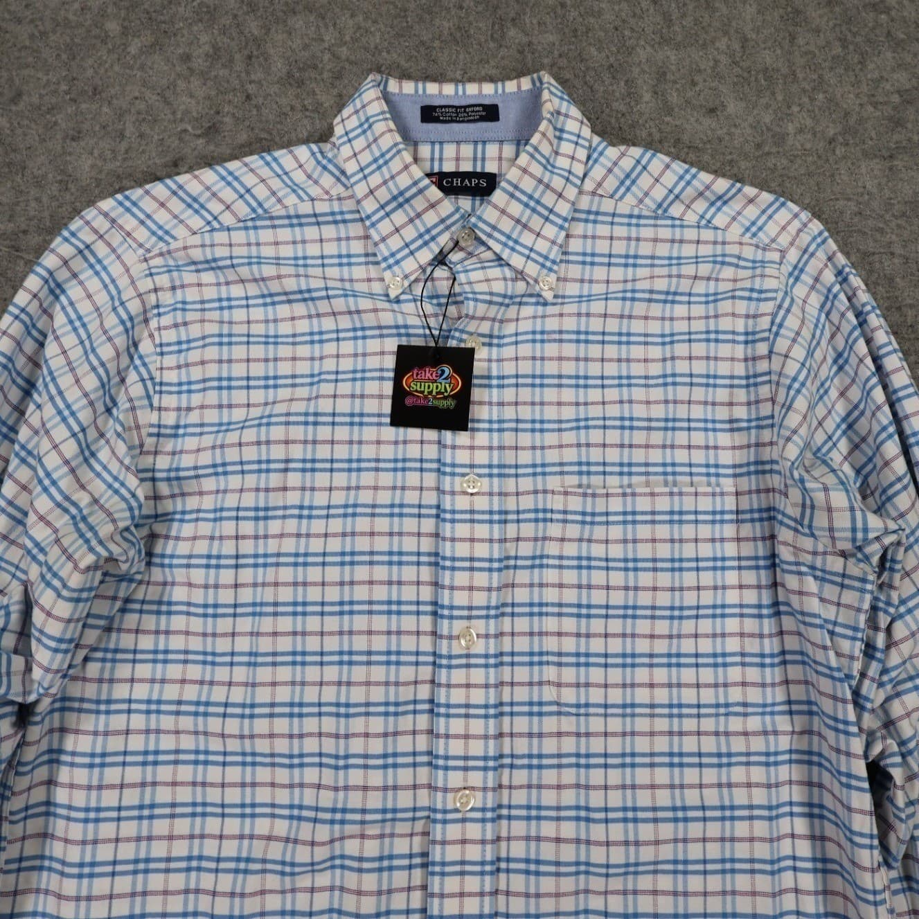 Chaps Button Down Shirt Mens M Blue Excellent Plaid Long Sleeve Classic Fit - Thumbnail 4