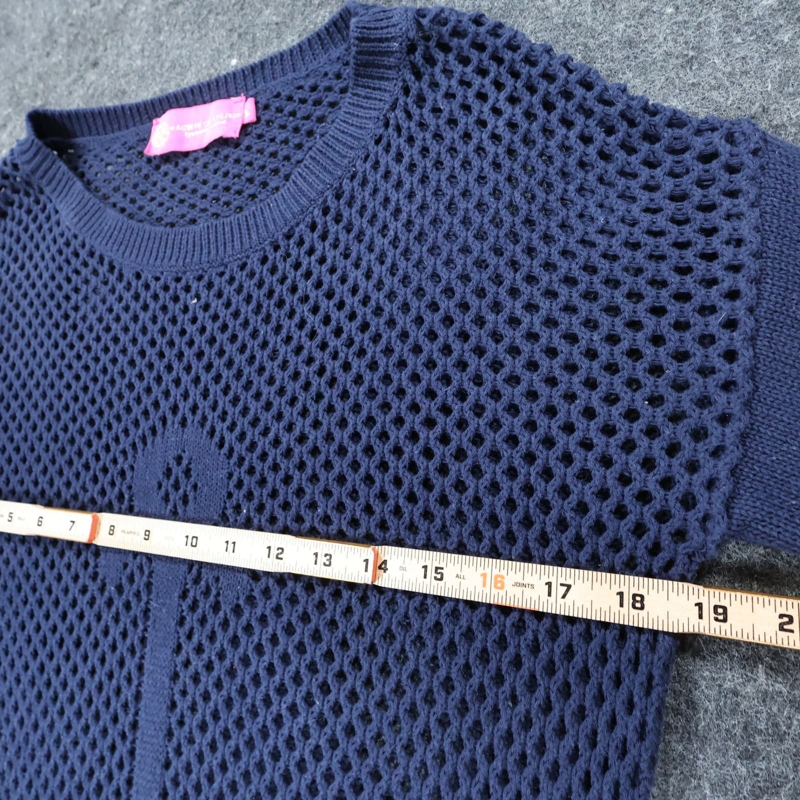 Macbeth Collection Sweater Womens Medium Blue Knit Relaxed Anchor Mesh Nautical - Thumbnail 3