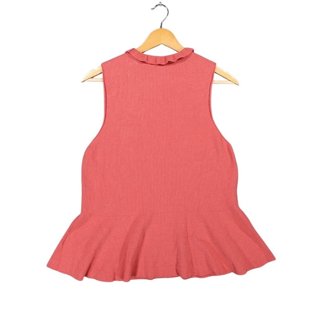 Express Peplum Tank Top Womens XL Pink Excellent Ruffle Neck Ribbed Knit 1547 - Thumbnail 2