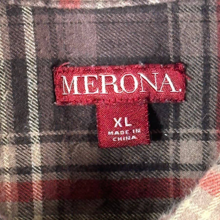 Merona Men’s Flannel Button Down Shirt Plaid Red Gray XL - Thumbnail 3