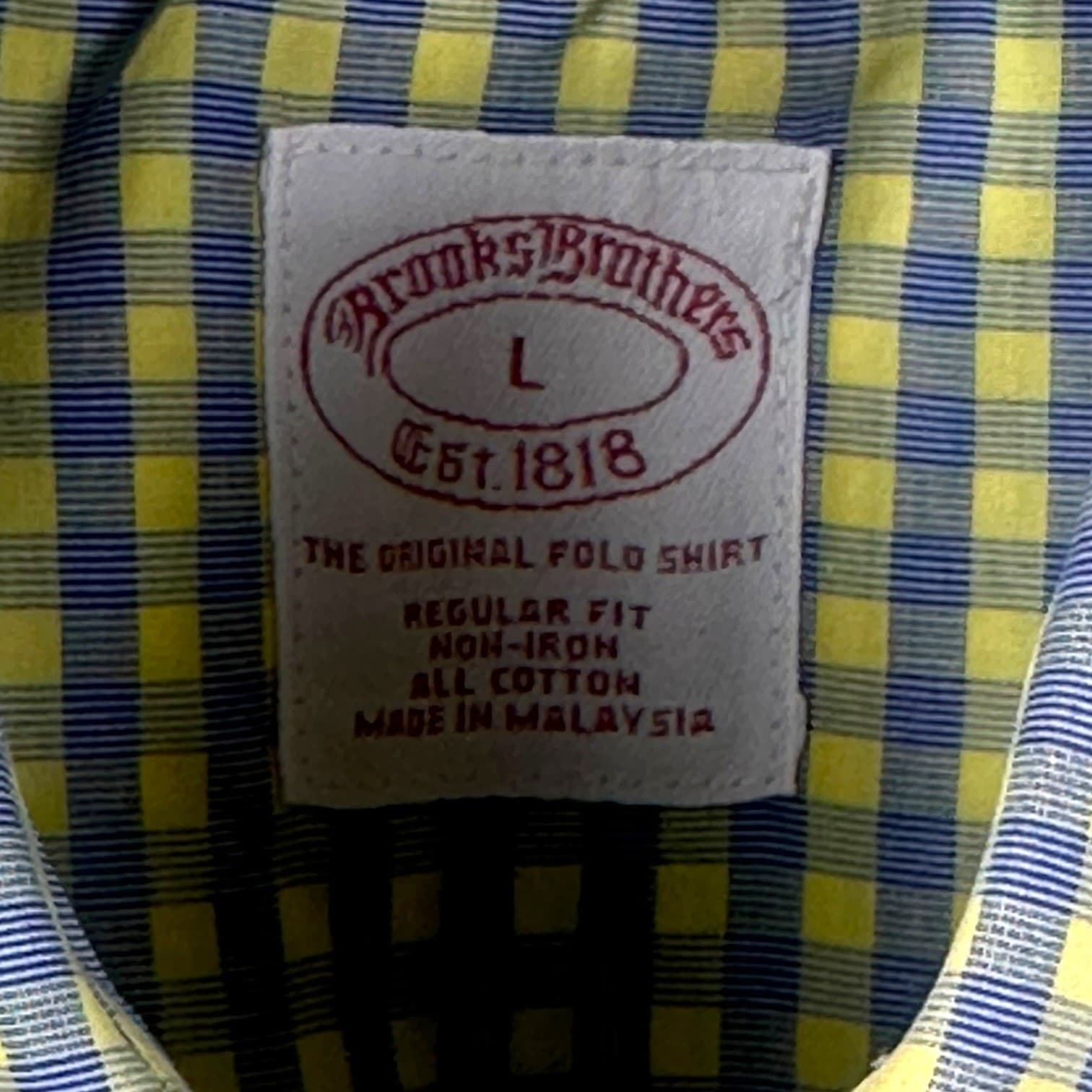 Brooks Brothers Men's L Yellow Blue Check Short Sleeve Button Down Shirt - Thumbnail 3