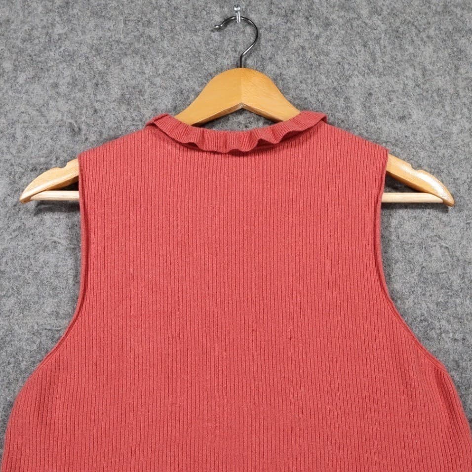 Express Peplum Tank Top Womens XL Pink Excellent Ruffle Neck Ribbed Knit 1547 - Thumbnail 4
