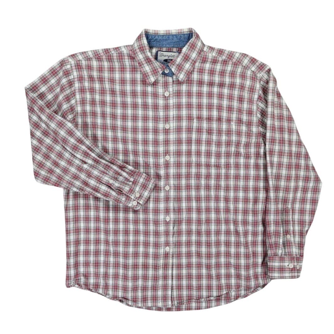 Wrangler Button Up Shirt Womens Medium Red Excellent Vintage Plaid Long Sleeve - Thumbnail 2