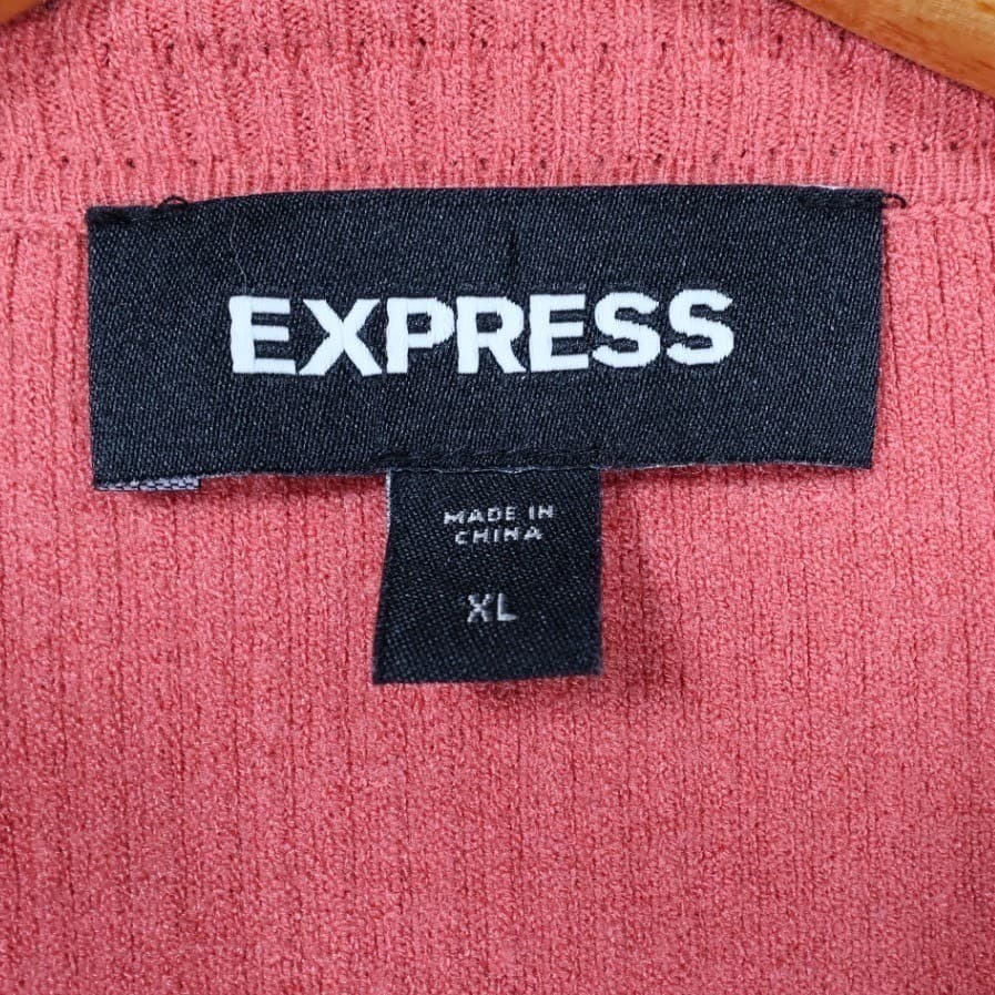 Express Peplum Tank Top Womens XL Pink Excellent Ruffle Neck Ribbed Knit 1547 - Thumbnail 5