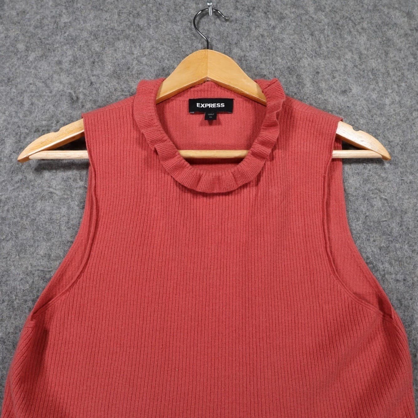 Express Peplum Tank Top Womens XL Pink Excellent Ruffle Neck Ribbed Knit 1547 - Thumbnail 3