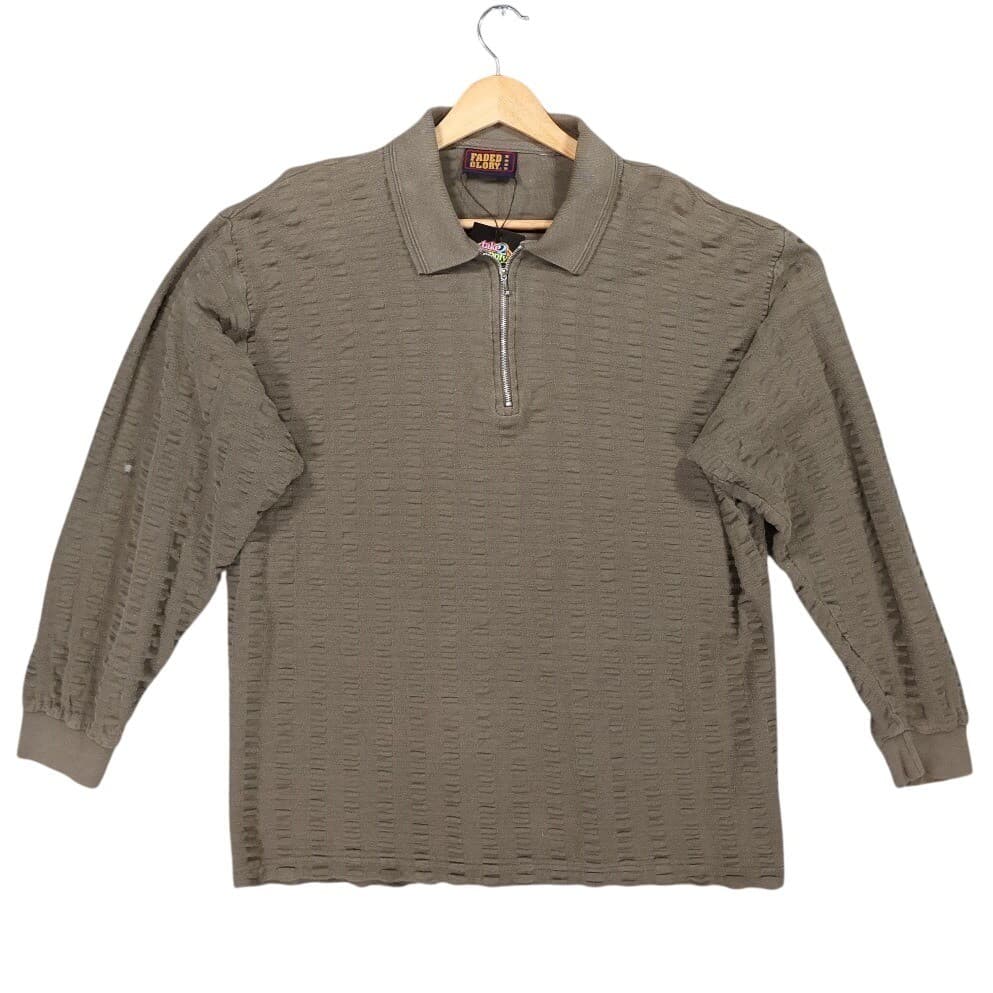 Faded Glory Pullover Mens Large Olive Green Excellent Textured Quarter Zip - Thumbnail 2