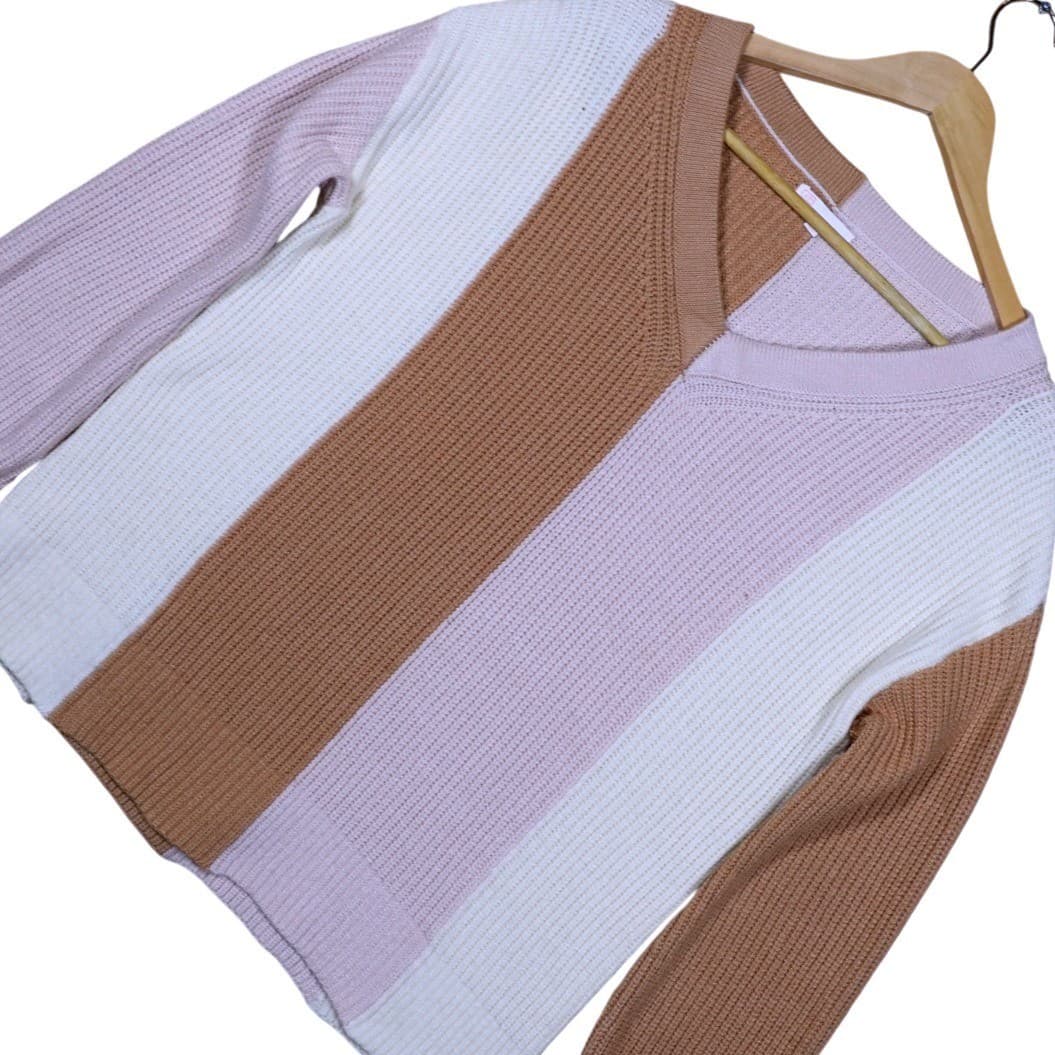 GB Colorblock V Neck Long Sleeve Sweater Women Size S - Thumbnail 3