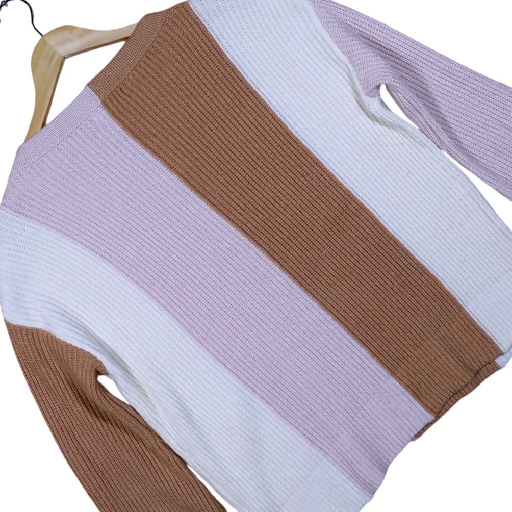 GB Colorblock V Neck Long Sleeve Sweater Women Size S - Thumbnail 4
