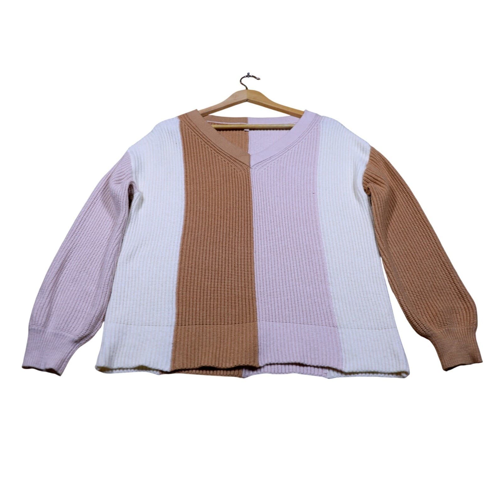 GB Colorblock V Neck Long Sleeve Sweater Women Size S - Thumbnail 5